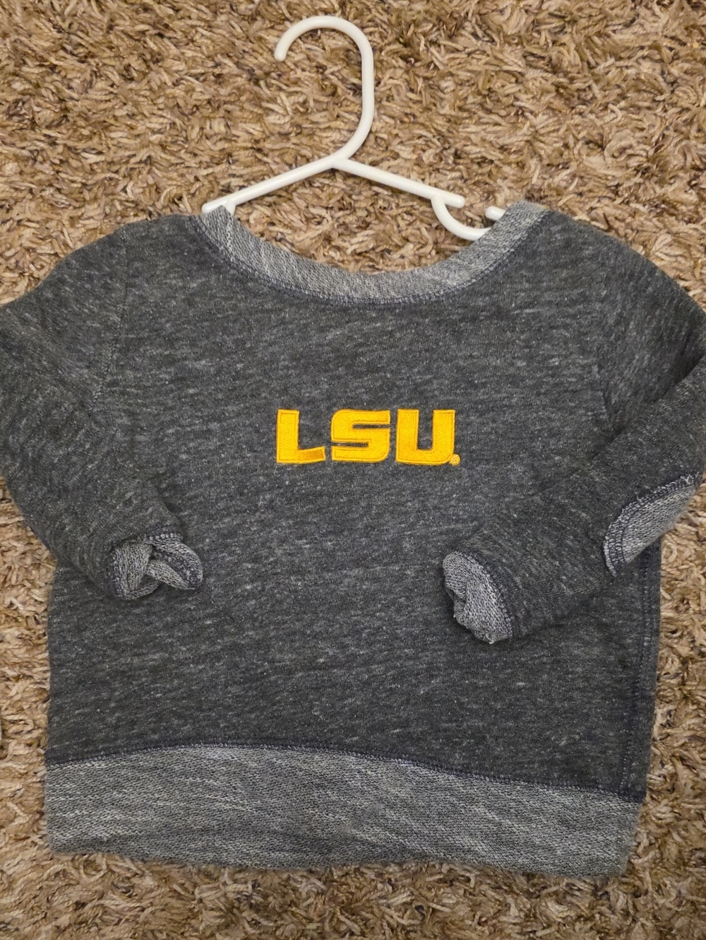 LSU Heather Gray baby Crewneck Sweater - Yellow Logo 2T